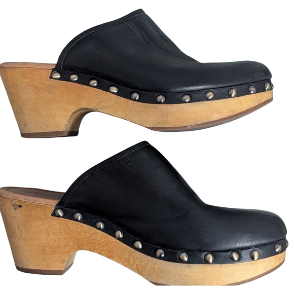 Corso Como Black Leather Clogs Size 8 - Picture 2 of 10